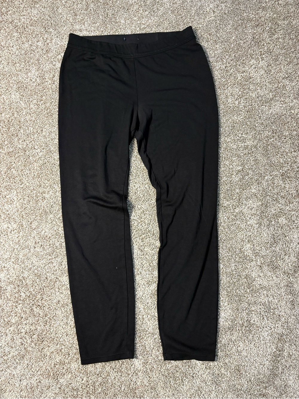 Women’s Solid Knit Leggings Black Size M Ankle Mid Rise Stretch Elastic Waist
